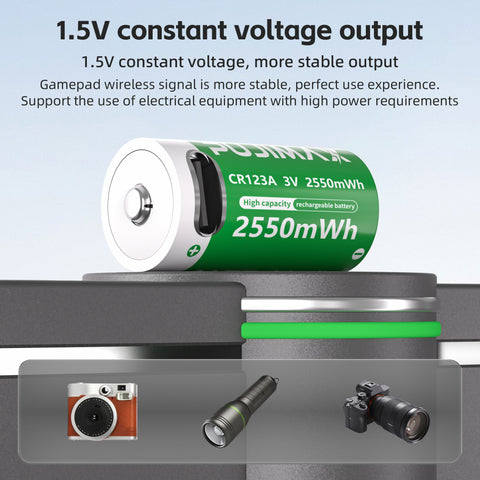 PUJIMAX 2pcs CR123A 3V 2550mWh Type-C Rechargeable Li-ion Batteries for Flashlights Cameras