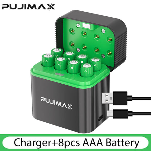 PUJIMAX PJ-L810 1.5V Li-ion Battery Charger with 8pcs AAA 1.5V 1100mWh Rechargeable Batteries