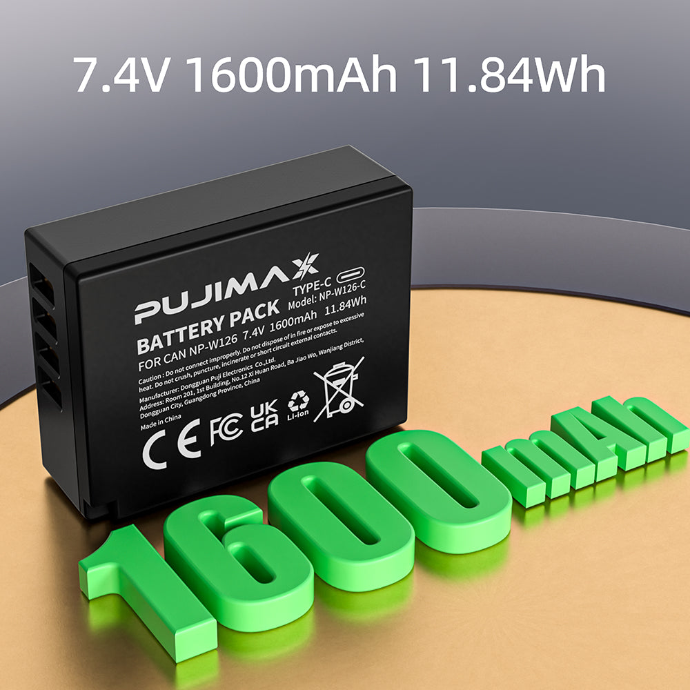 PUJIMAX NP-W126-C 7.4V 1600mAh Type-C Camera Battery - 1pc