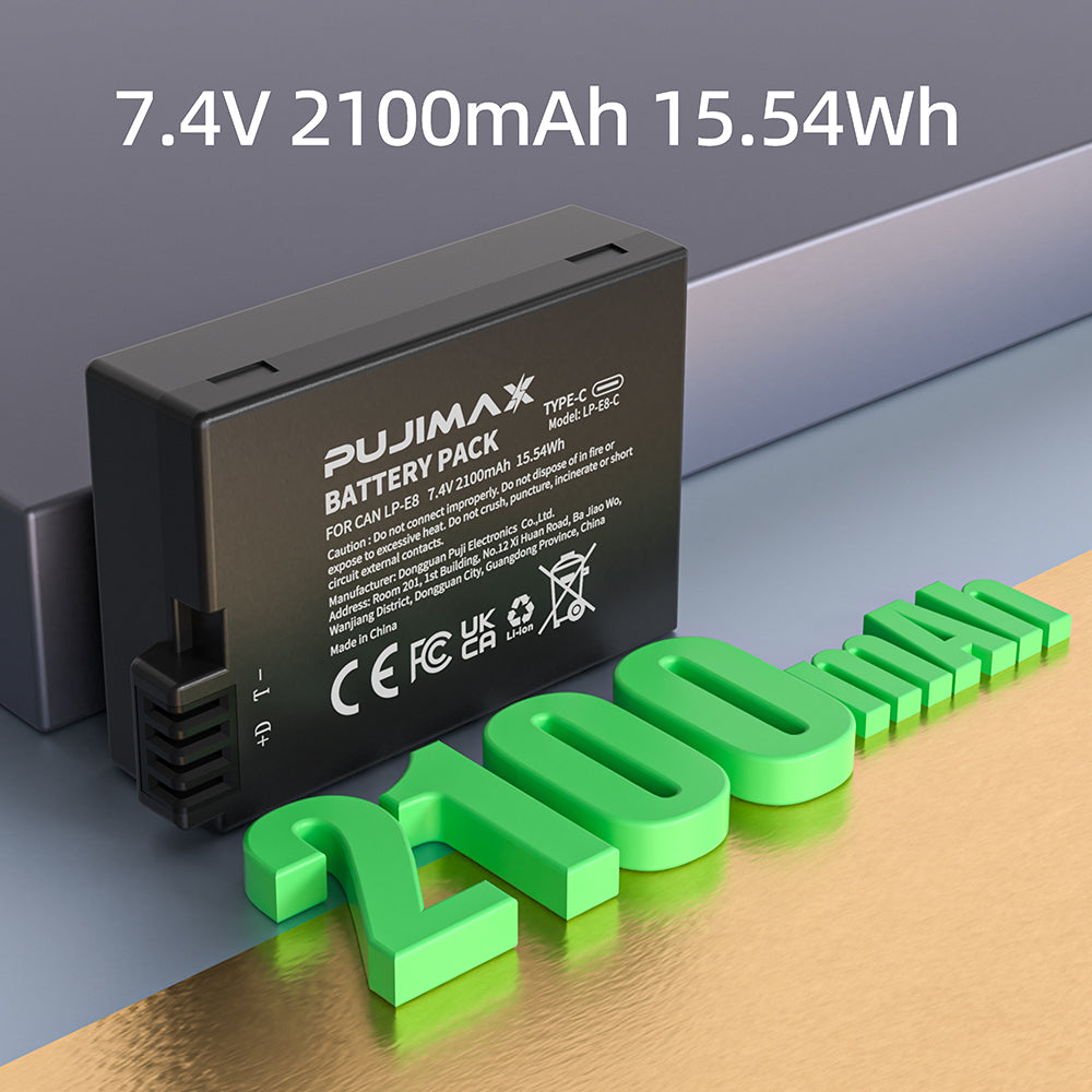 PUJIMAX LP-E8-C 7.4V 2100mAh Type-C Camera Battery - 1pc