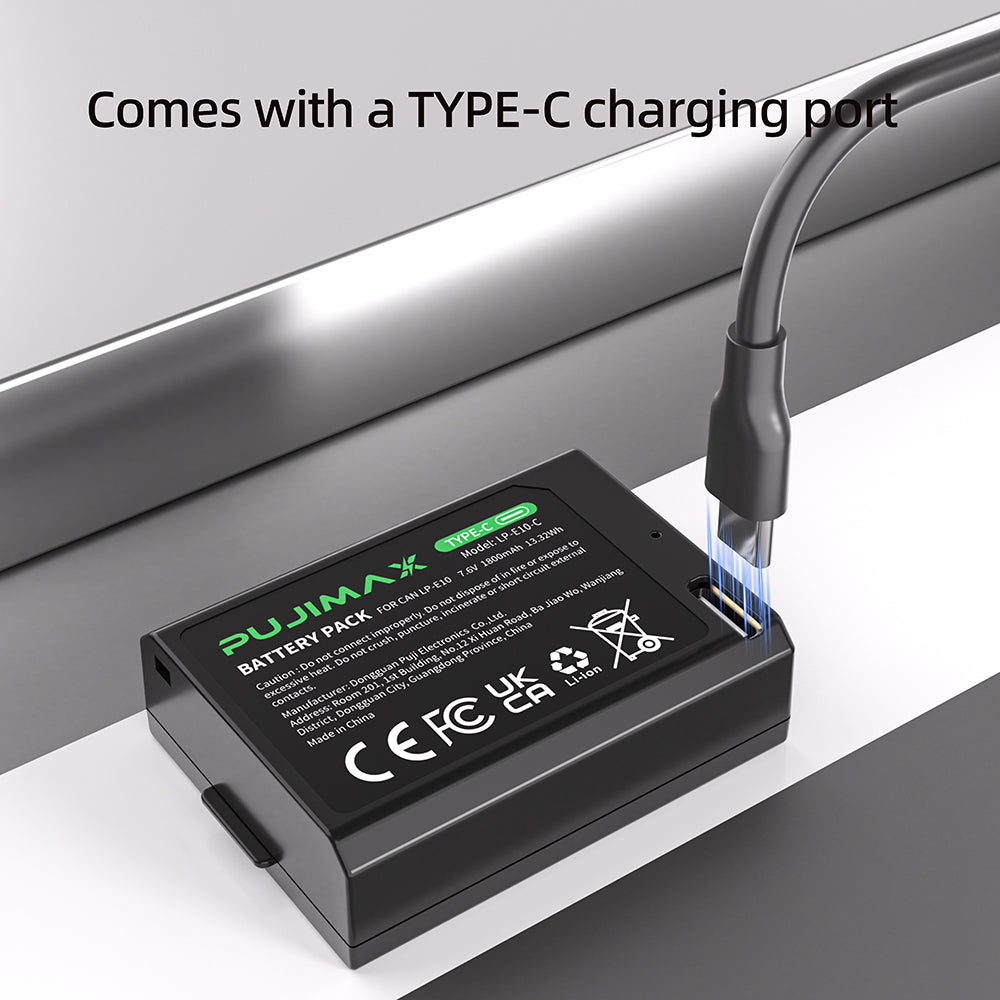 PUJIMAX LP-E10-C 7.6V 1800mAh Type-C Camera Battery - 1pc