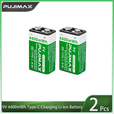 PUJIMAX 2pcs 9V 4400mWh Type-C Rechargeable Li-ion Batteries For RC Helicopeter Model Multimeter Toy