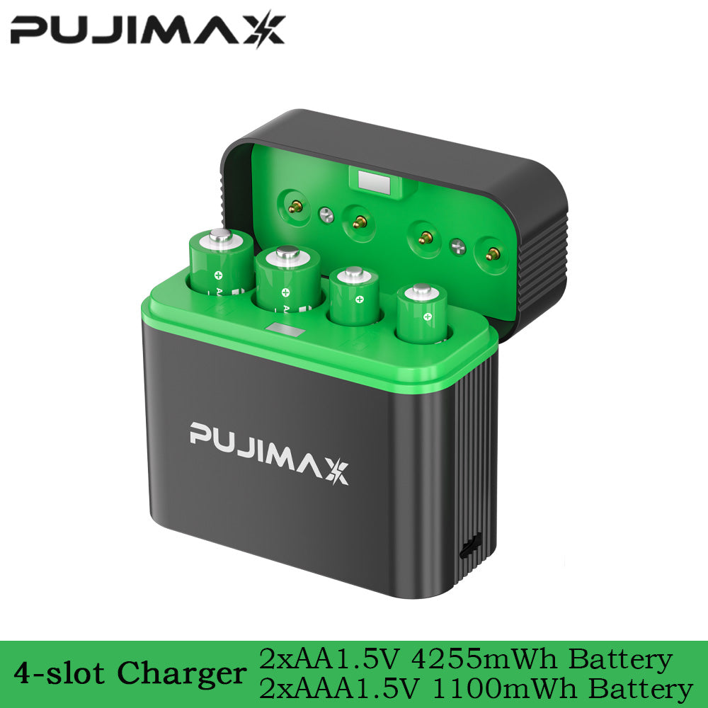PUJIMAX PJ-L412 1.5V Li-ion Battery Charger with 2pcs 1.5V AA 4255mWh and 2pcs AAA 1100mWh Rechargeable Batteries