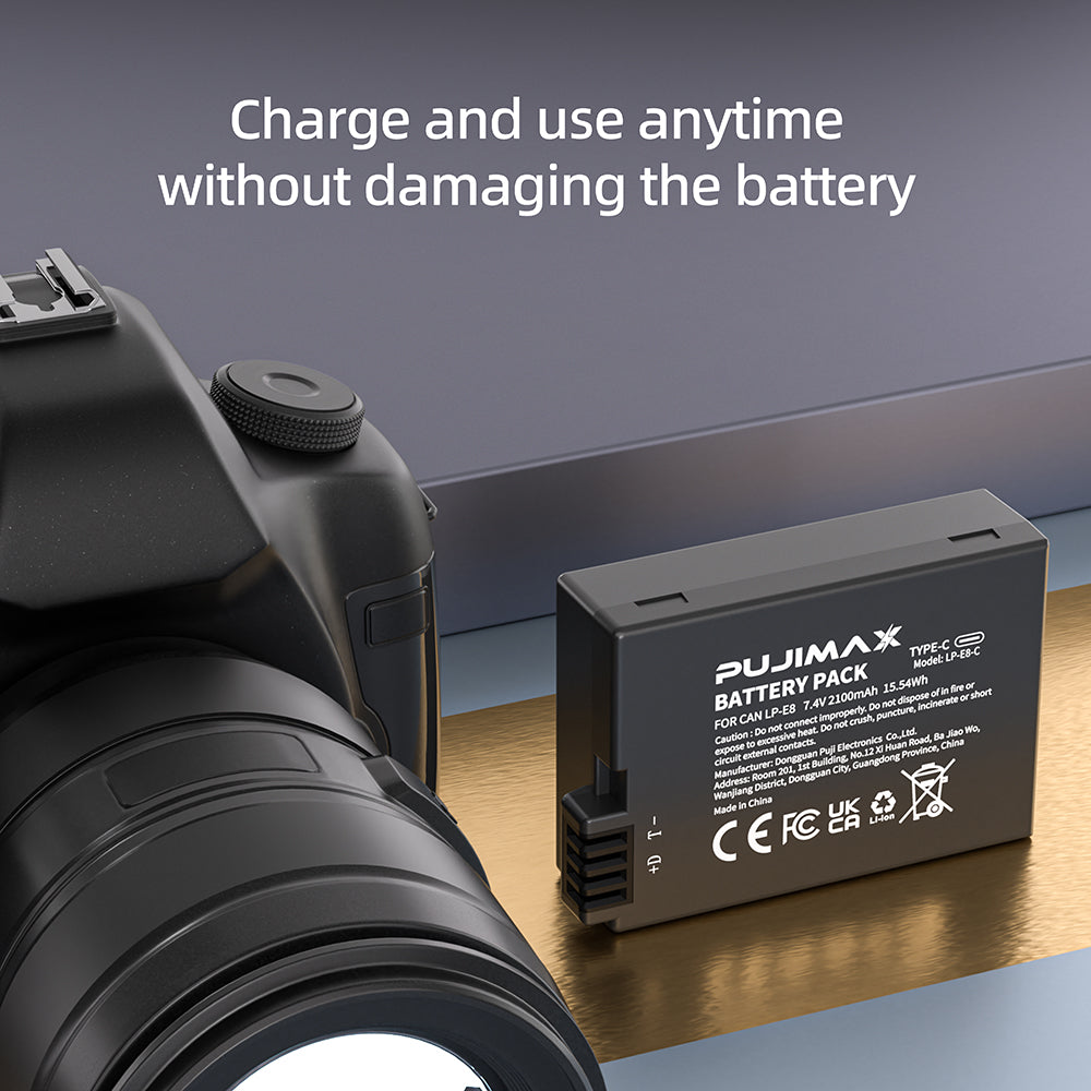 PUJIMAX LP-E8-C 7.4V 2100mAh Type-C Camera Battery - 1pc