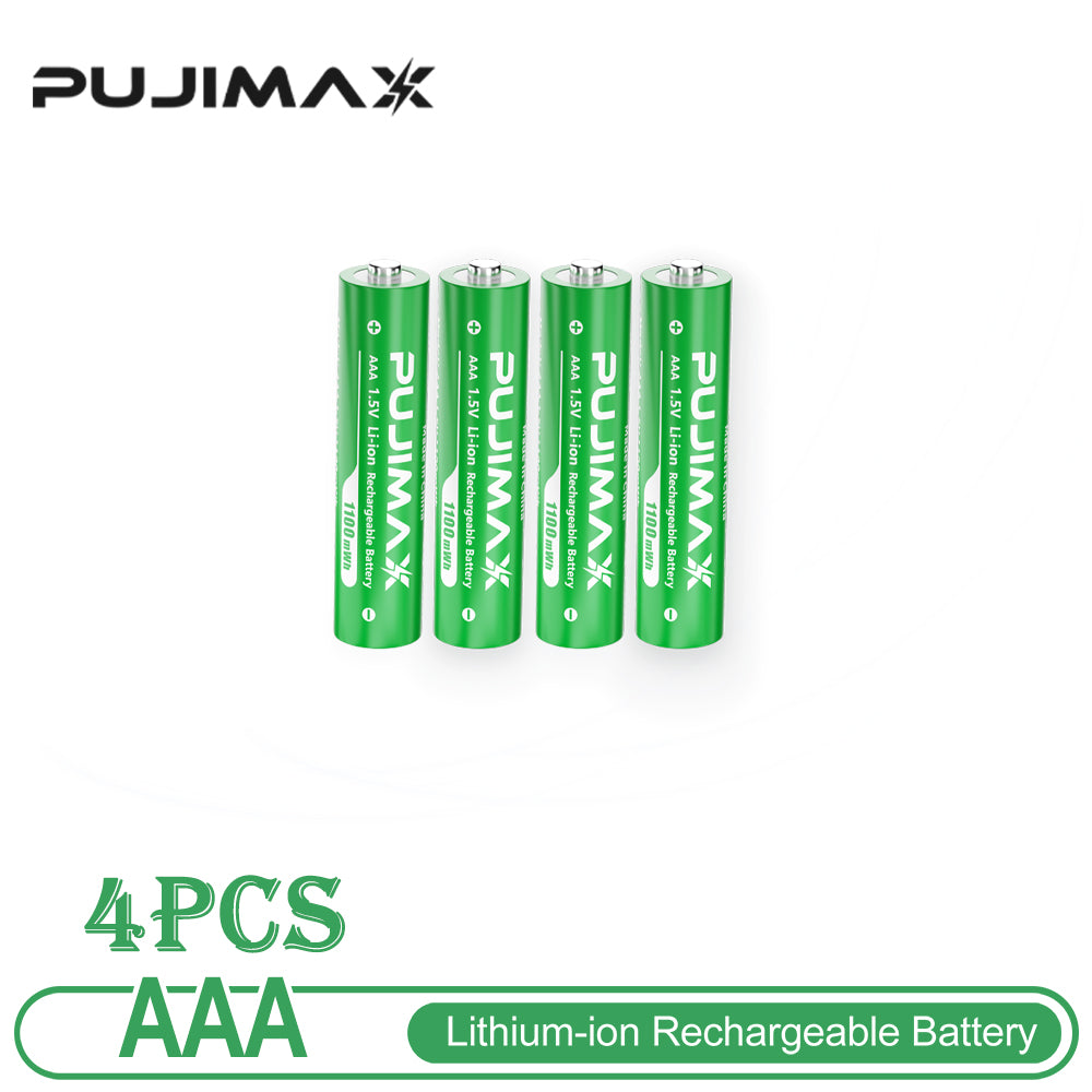 PUJIMAX 4pcs AAA 1.5V 1100mWh Rechargeable Li-ion Batteries for Remote Control Electric Toys