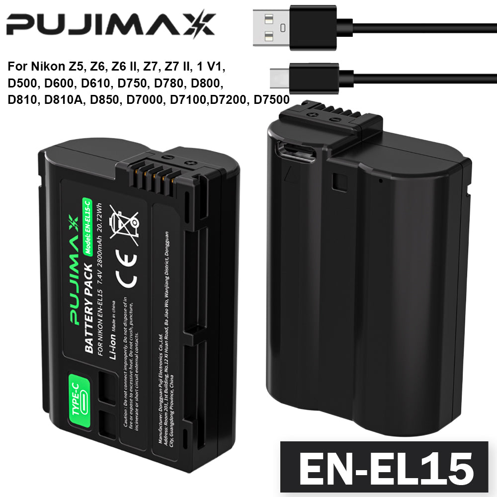 PUJIMAX EN-EL15-C 7.4V 2800mAh Type-C Camera Battery - 1pc