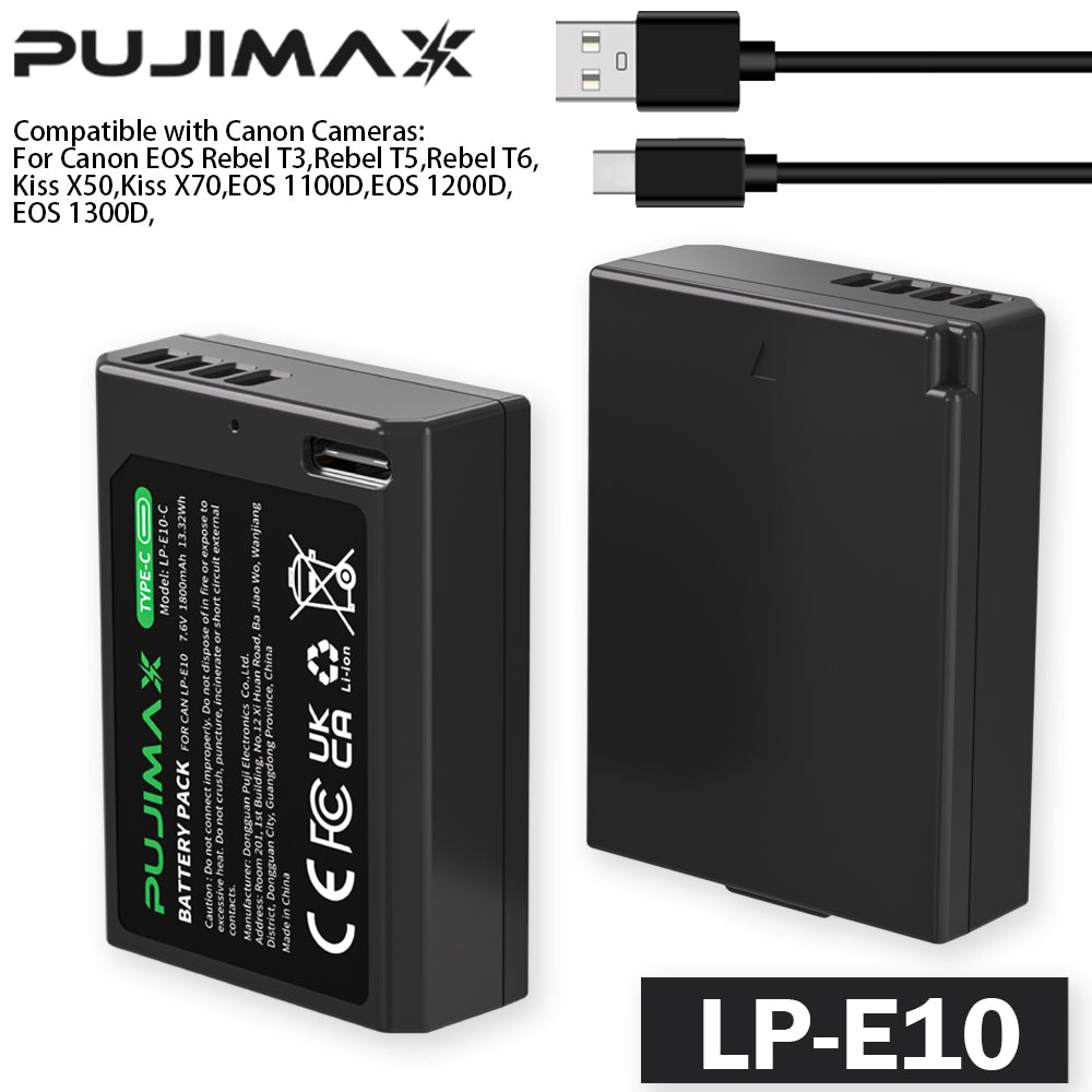 PUJIMAX LP-E10-C 7.6V 1800mAh Type-C Camera Battery - 1pc