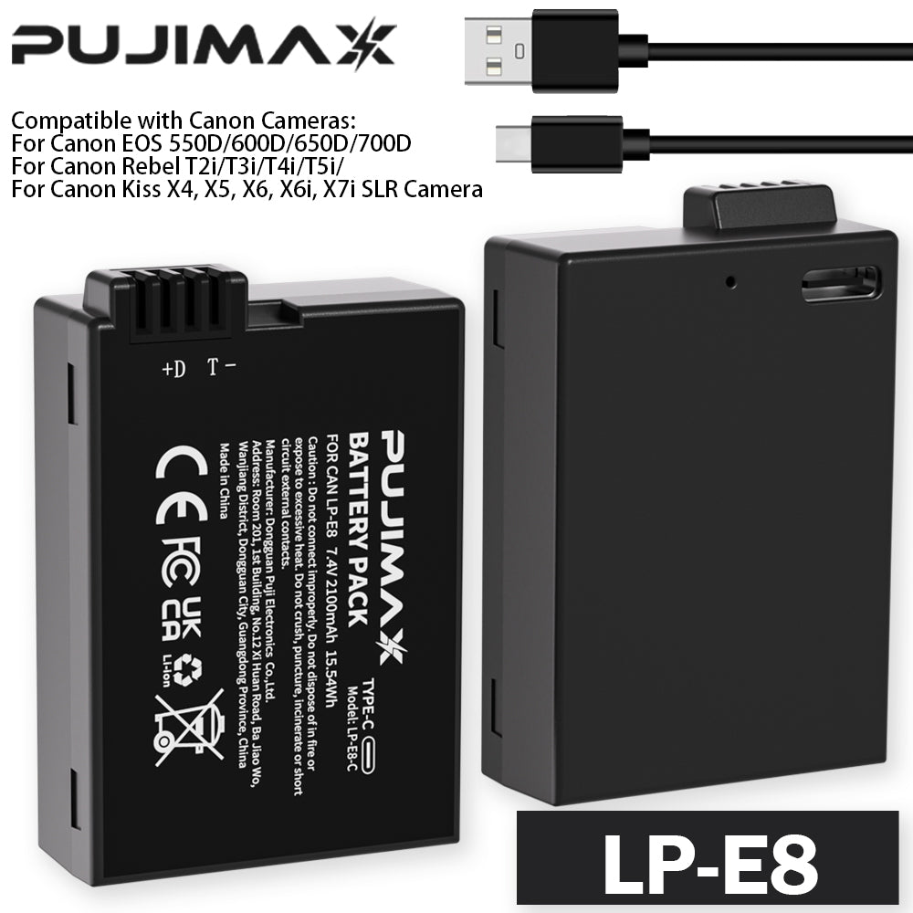 PUJIMAX LP-E8-C 7.4V 2100mAh Type-C Camera Battery - 1pc