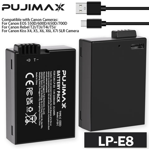 PUJIMAX LP-E8-C 7.4V 2100mAh Type-C Camera Battery - 1pc