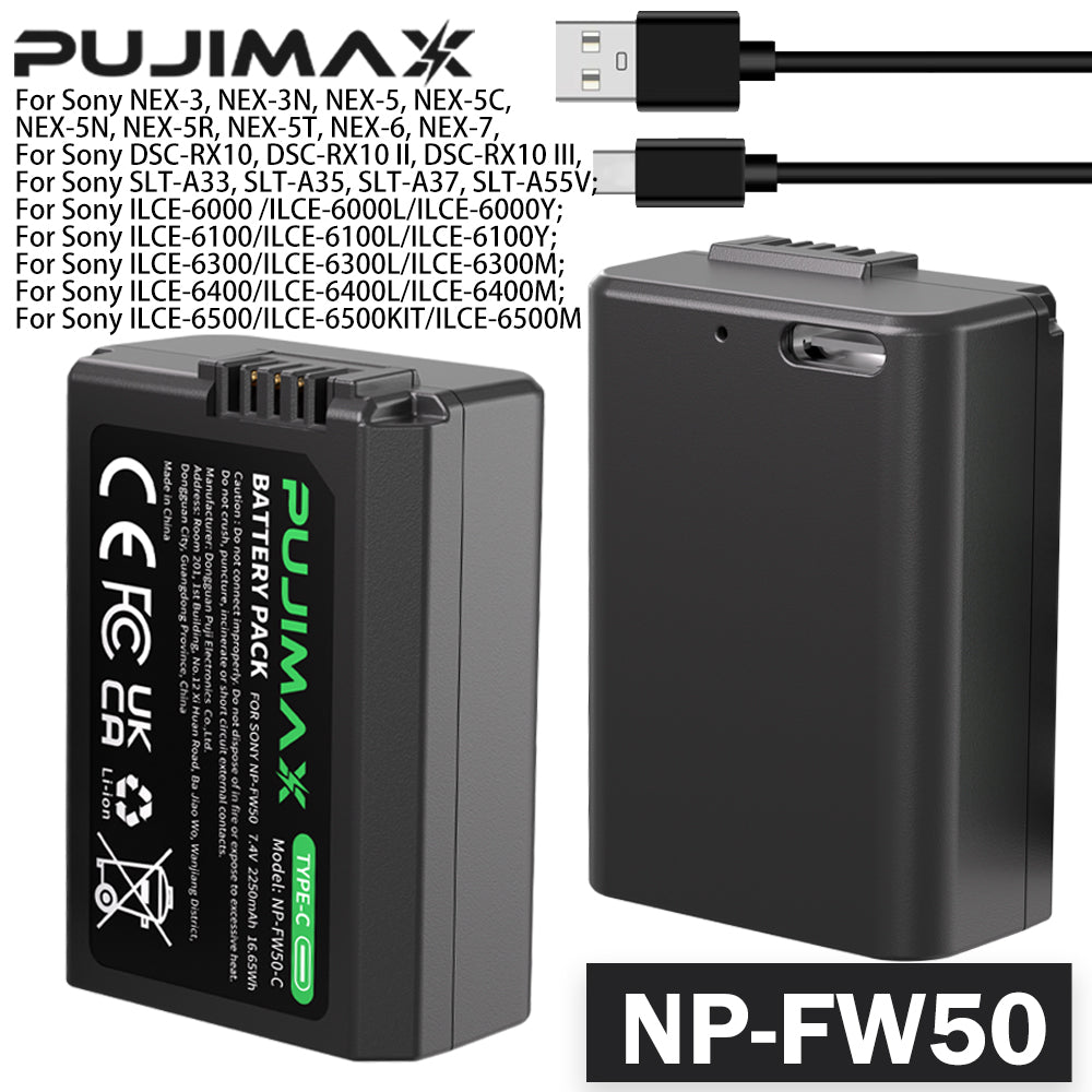 PUJIMAX NP-FW50-C 7.4V 2250mAh Type-C Camera Battery - 1pc