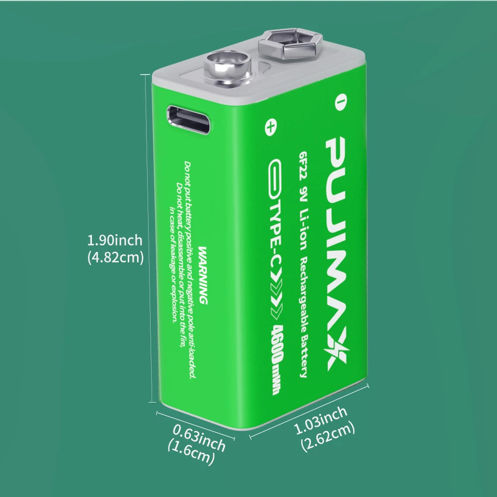 PUJIMAX 4600mWh Type-C USB 9V Rechargeable Battery Rechargeable 6F22 9V Li-ion Battery For RC Helicopeter Model Multimeter Toy