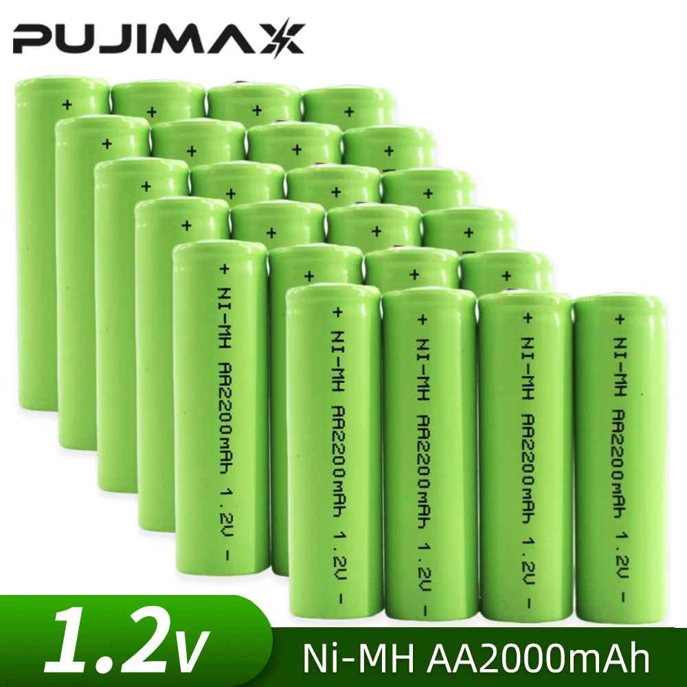 PUJIMAX 1.2V AA Rechargeable Battery 2200mAh NiMh Cell Green Shell with Welding Tab for Philips Electric Shaver Razor Toothbrush