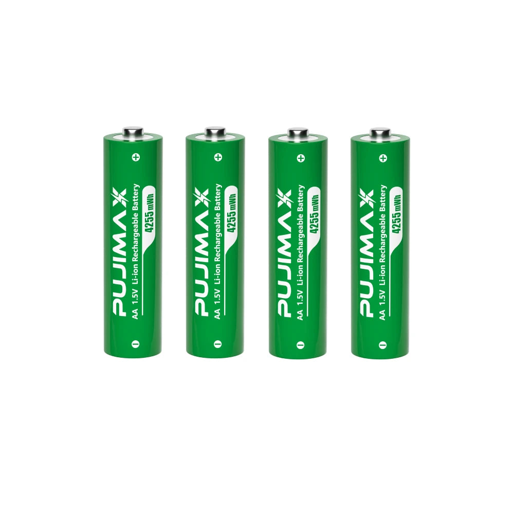 PUJIMAX 1.5V AA Rechargeable Lithium-ion 4255mWh Battery With Smart Battery Charger SET 2/4 Batteries Individually Available