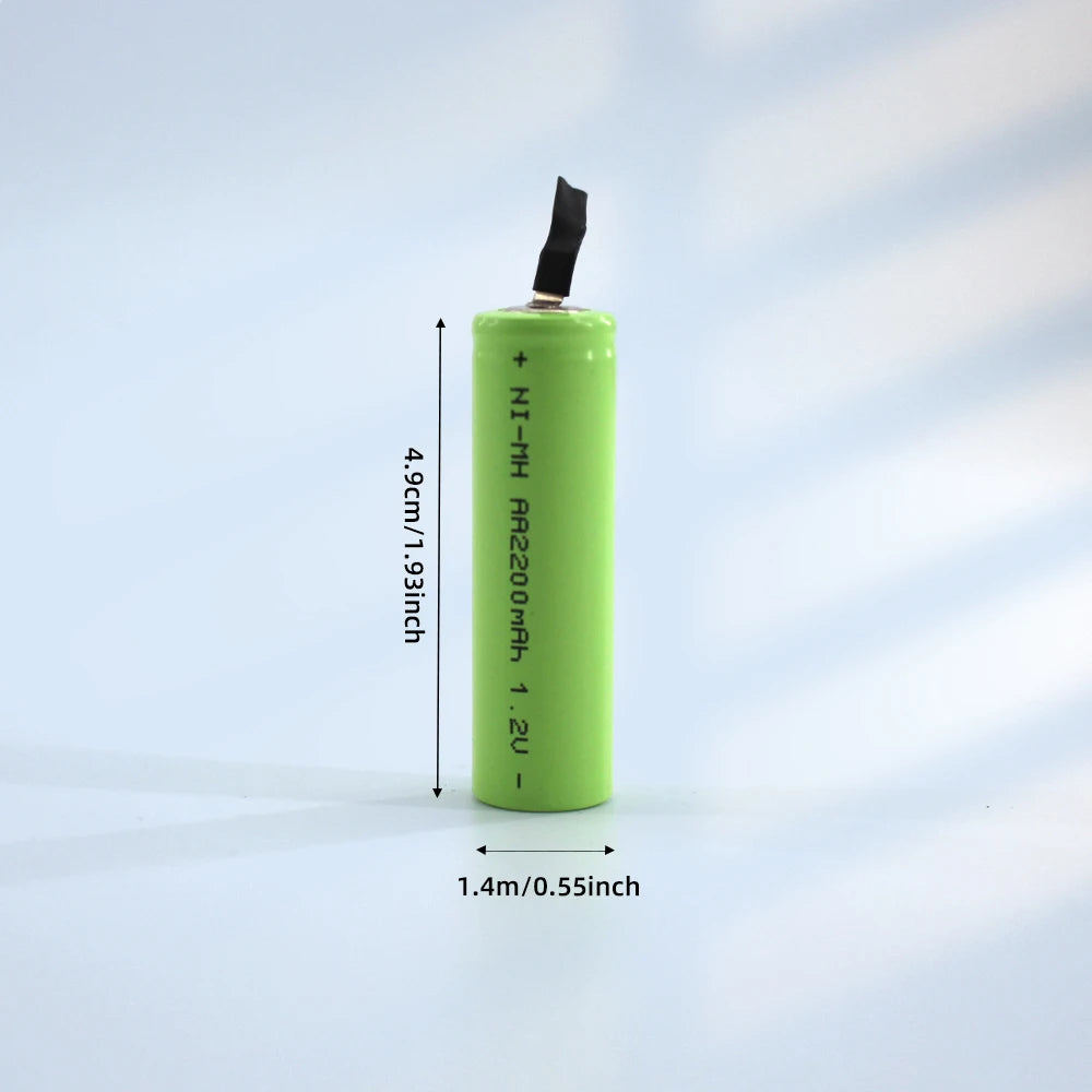 PUJIMAX 1.2V AA Rechargeable Battery 2200mAh NiMh Cell Green Shell with Welding Tab for Philips Electric Shaver Razor Toothbrush