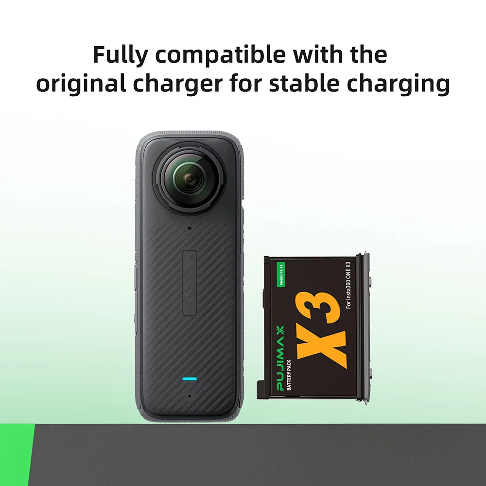 PUJIMAX High Capacity 2000mAh Battery For Insta360 X3 Camera+2-Slot LED fast charger For Insta360 ONE X3 Action Camera Accessory