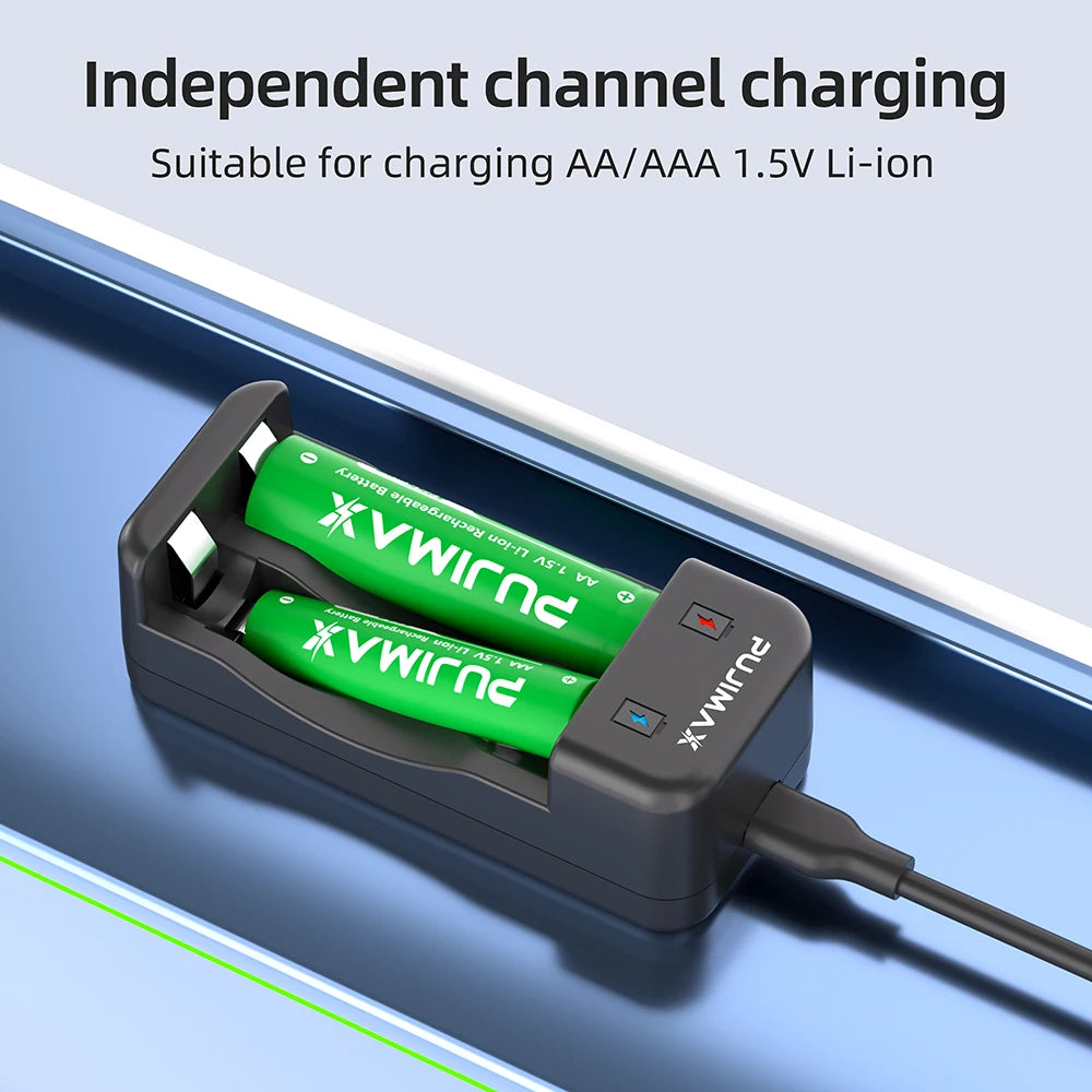 PUJIMAX Lithium-ion Rechargeable Batteries for Clock Radio Video Game 1.5V AA 4255mWh AAA 1100mWh Batteries Charger+Data Cable