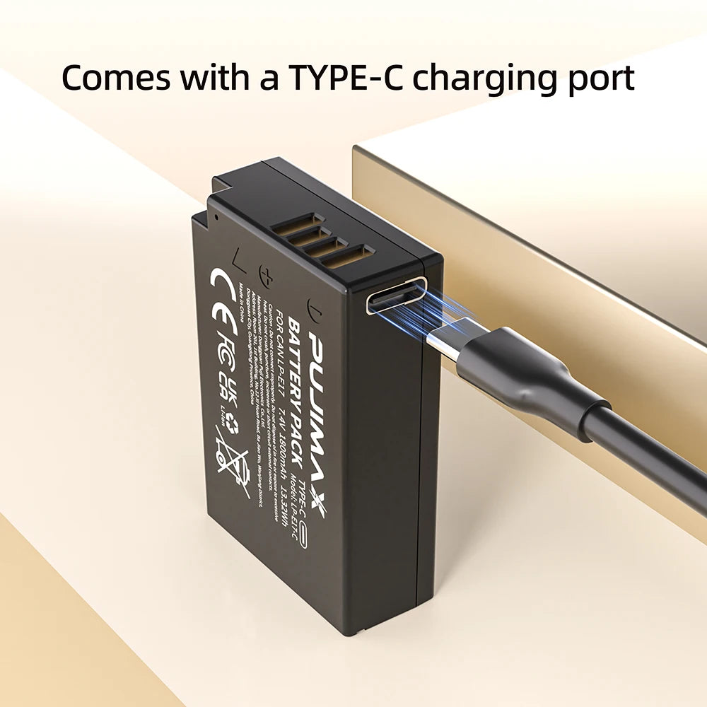 PUJIMAX 1800mAh LPE17 LP E17 LP-E17 Battery with USB-C Input for Canon EOS RP 200 250D M3 M5 M6 750D 760D T6i T6s 800D 8000D 77D