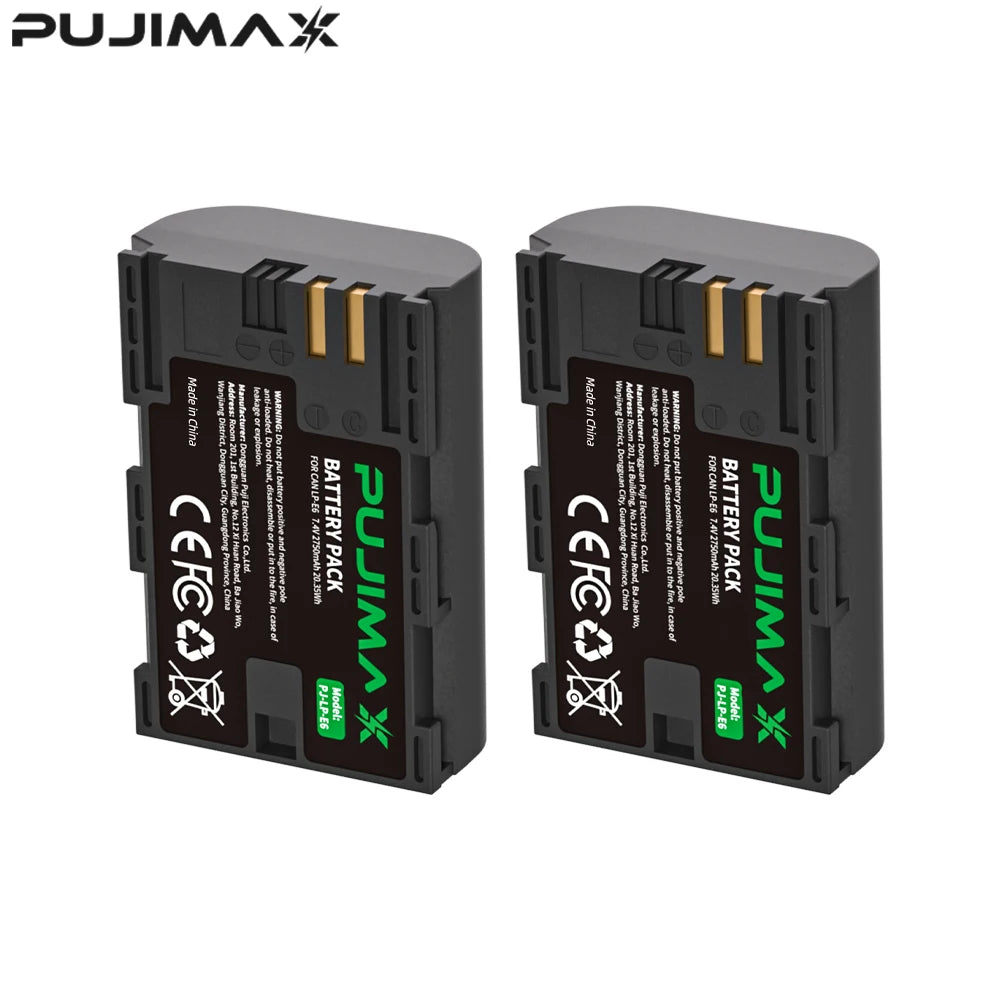 PUJIMAX 2750mAh LP E6 LPE6 LP-E6 E6N Battery + LED Dual Charger For Canon EOS 5DS R 5D Mark II 5D Mark III 6D 7D 70D 80D Camera