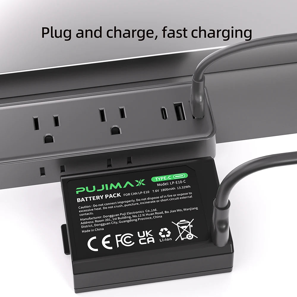 PUJIMAX New LP-E10 LPE10 LP E10 Battery With USB-C Charging Port for Canon EOS 1100D 1200D 4000D Kiss X50 X70 Rebel T3 T5 T6