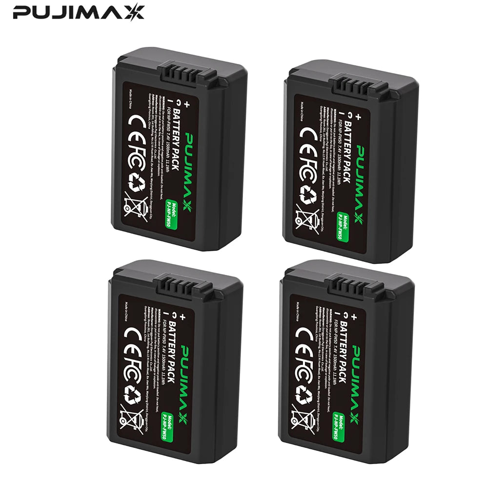 PUJIMAX 4X1500mAh NP-FW50 NP FW50 Battery+LED USB Dual Charger for Sony A6000 A6400 A6300 A6500 A7 A7II A7RII A7SII A7S A7S2 A7R