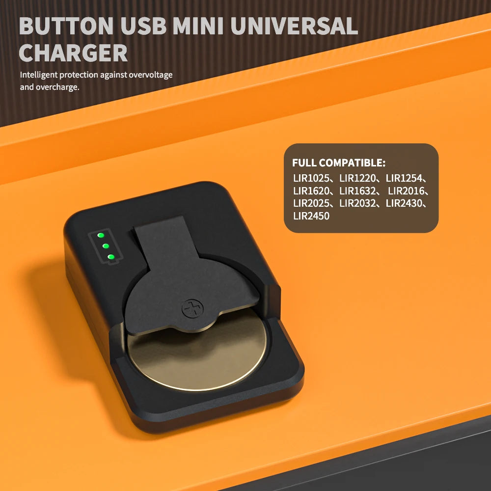 Portable Button Battery Charger Universal Mini Coin Cells Charger with LED Indicator Light for LIR2016 LIR2025 LIR2032 LIR1025