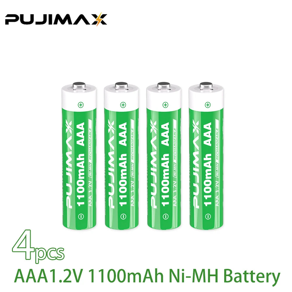 PUJIMAX 1.2V AAA 4-Slot Smart Flip Cover Charging Bin Type C Port Lithium Battery 1100mAh  Battery Charger High-Performance