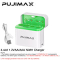 PUJIMAX 4 Slots 1.2V Ni-MH/Ni-Cd Battery Charger Smart Charging Compartment for AA/AAA Rechargeable Batteries with Type C Cable
