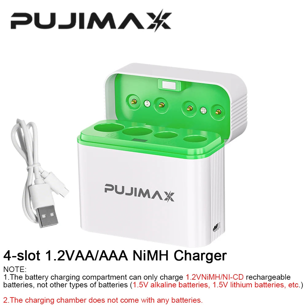 PUJIMAX 4 Slots 1.2V Ni-MH/Ni-Cd Battery Charger Smart Charging Compartment for AA/AAA Rechargeable Batteries with Type C Cable