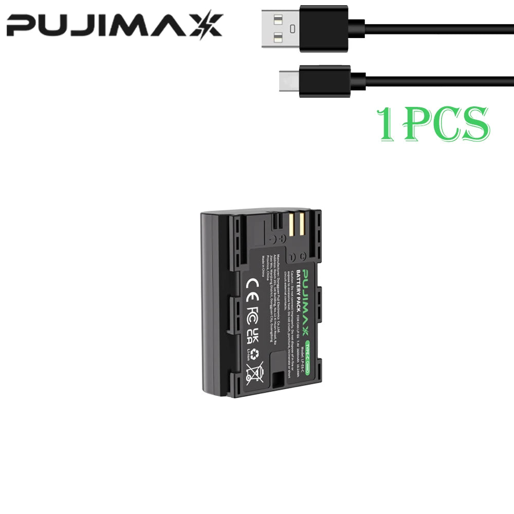 PUJIMAX 2600mAh LP-E6NH LP E6NH LP E6 LP-E6 Battery with Type-C Input For Canon R7 R5 R6 R 5D IV/III/II 6D 6D II 7D 7D II 60D