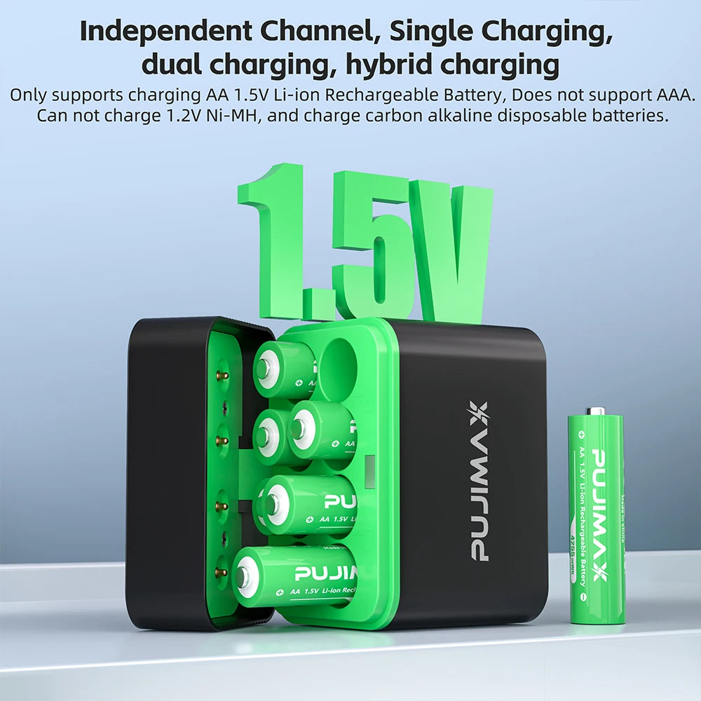 PUJIMAX AA Smart Charging Compartment 8 Slot 1.5V 4255mWh Lithium Battery Rechargeable Charger Set Large Capacity