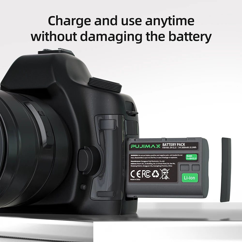 PUJIMAX 2600mAh EN-EL15C EN-EL15 Battery for Nikon Z5, Z6, Z6 II, Z7, Z7II D7000 D7100 D7200, D850 D750 D7500 D810 D500 D800