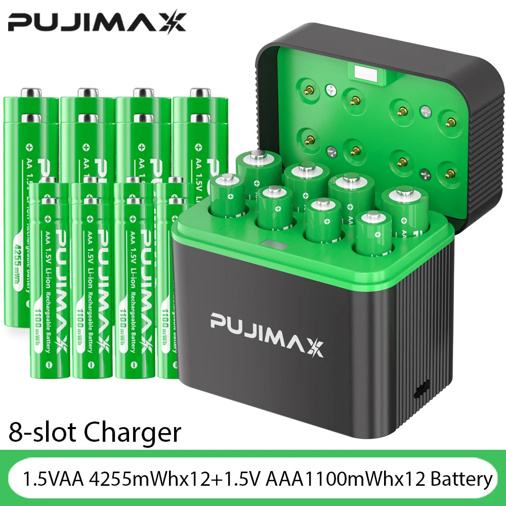  PUJIMAX 8 Slot Charger 1100mWh 4255mWh Battery Charger Independent Slot Fast Charging For 1.5V Lithium Rechargeable Batteries