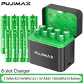  PUJIMAX 8 Slot Charger 1100mWh 4255mWh Battery Charger Independent Slot Fast Charging For 1.5V Lithium Rechargeable Batteries