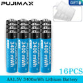 PUJIMAX 1.5V AA/AAA Rechargeable Lithium Batteries High Capacity 3400mWh 1000mWh Battery for Flashlights Toys Clocks MP3 Players