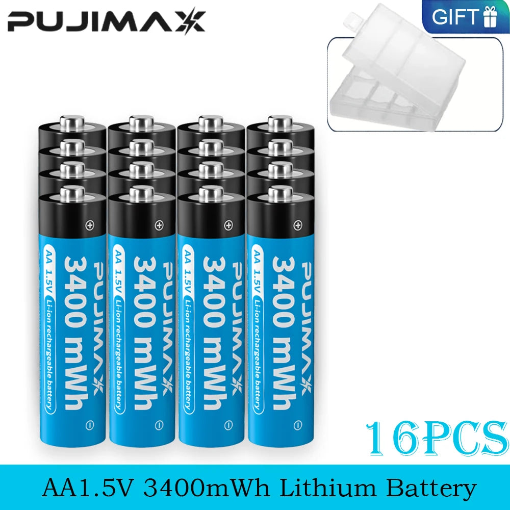 PUJIMAX 1.5V AA/AAA Rechargeable Lithium Batteries High Capacity 3400mWh 1000mWh Battery for Flashlights Toys Clocks MP3 Players