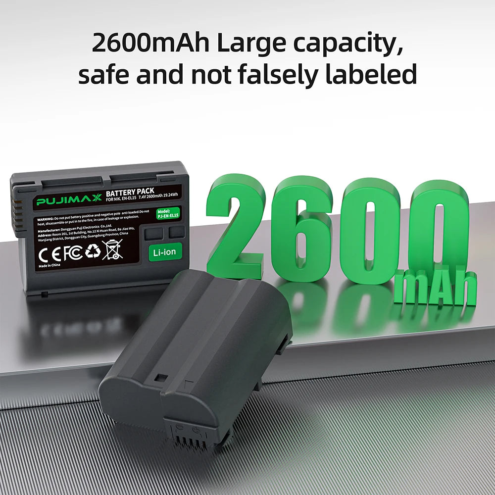 PUJIMAX 2600mAh EN-EL15C EN-EL15 Battery for Nikon Z5, Z6, Z6 II, Z7, Z7II D7000 D7100 D7200, D850 D750 D7500 D810 D500 D800