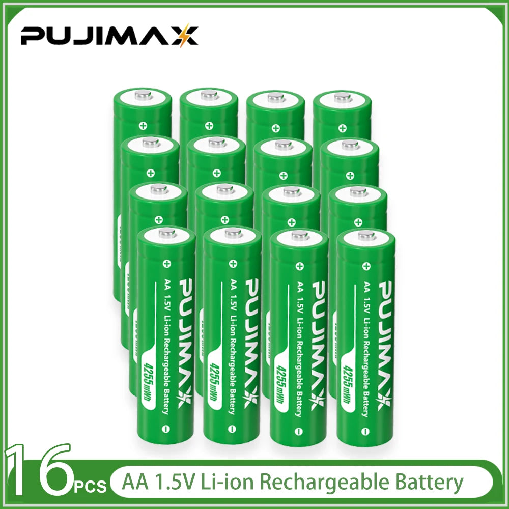 PUJIMAX 1.5V AA Rechargeable Lithium-ion 4255mWh Battery With Smart Battery Charger SET 2/4 Batteries Individually Available