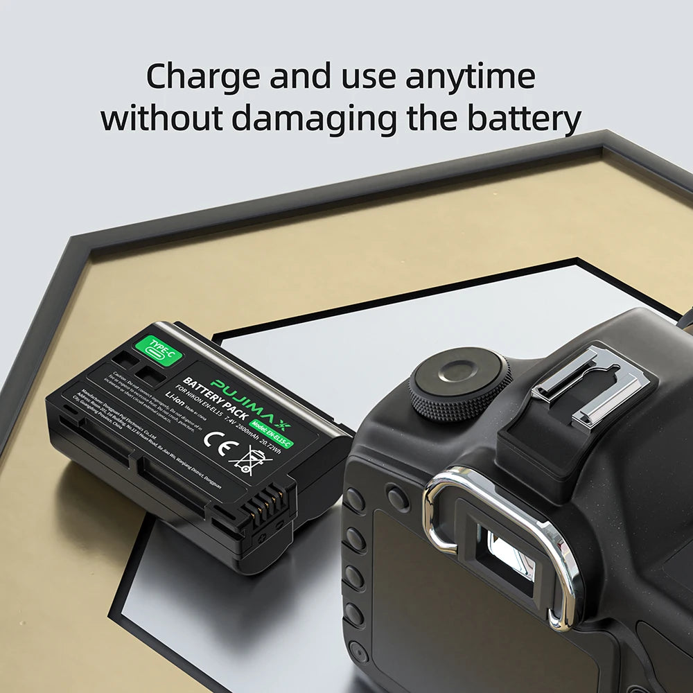 PUJIMAX 2800mAh EN-EL15C EN-EL15 Battery with Type-C Port for Nikon Z5,Z6,Z6 II,Z7,Z7II D7000 D7100 D7200,D850 D750 D7500 D810