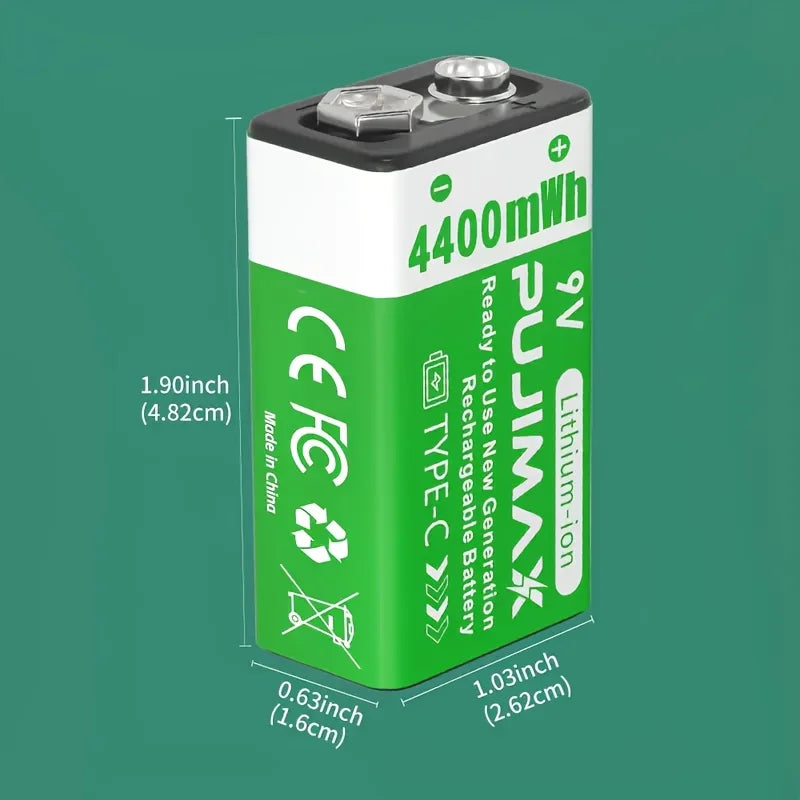 PUJIMAX USB 9V Rechargeable Battery 4400mWh Type-C Rechargeable 6F22 9V Li-ion Battery For RC Helicopeter Model Multimeter Toy