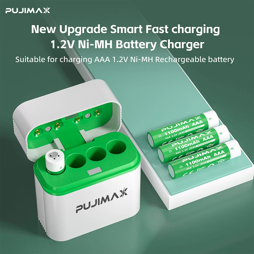PUJIMAX Rechargeable Ni-MH Battery AAA 1100mAh Ni-MH Battery Original Smart Battery Charger With USB Cable For Gamepad GPS Toys