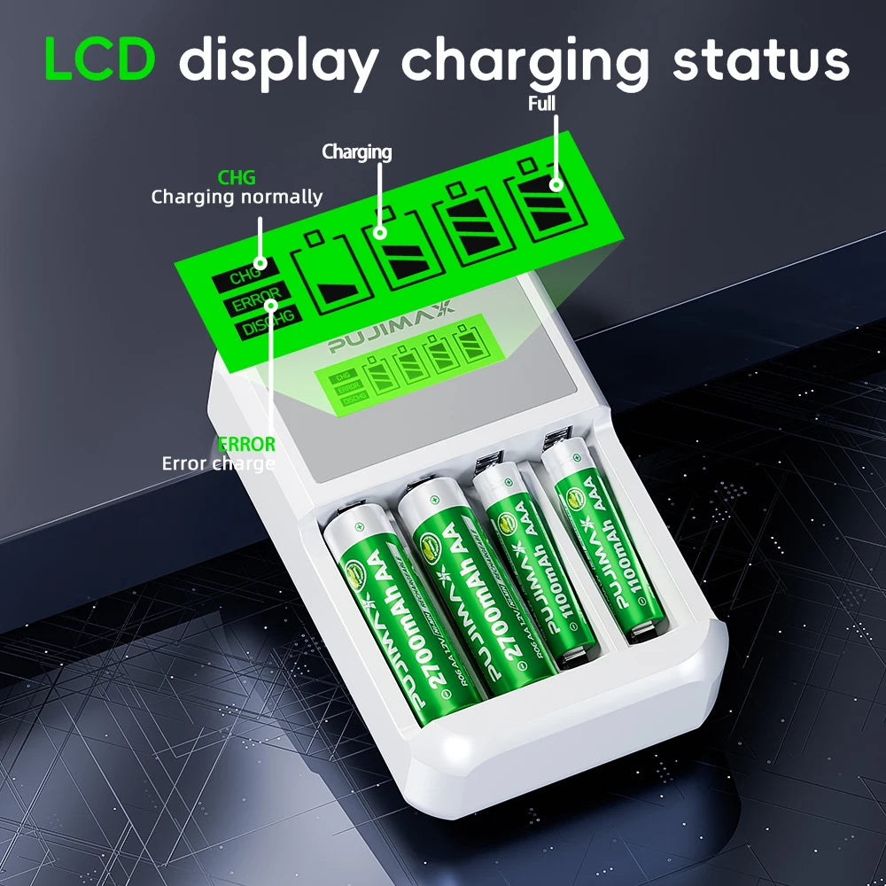 PUJIMAX 1.2V RechargeableIntelligent Battery Charger 1.2V AA/AAA Ni-MH Rechargeable Batteries Battery Set Quick Charging