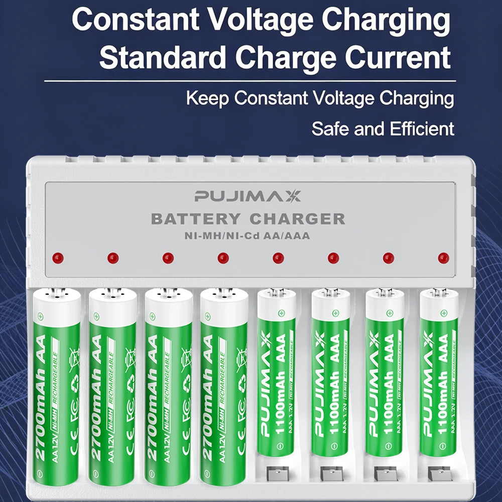 PUJIMAX 8-Slot Battery Charger With LCD Display For 1.2V AA/AAA Ni-Cd Ni-Mh Rechargeable Batteries AA AAA Charger Adapter