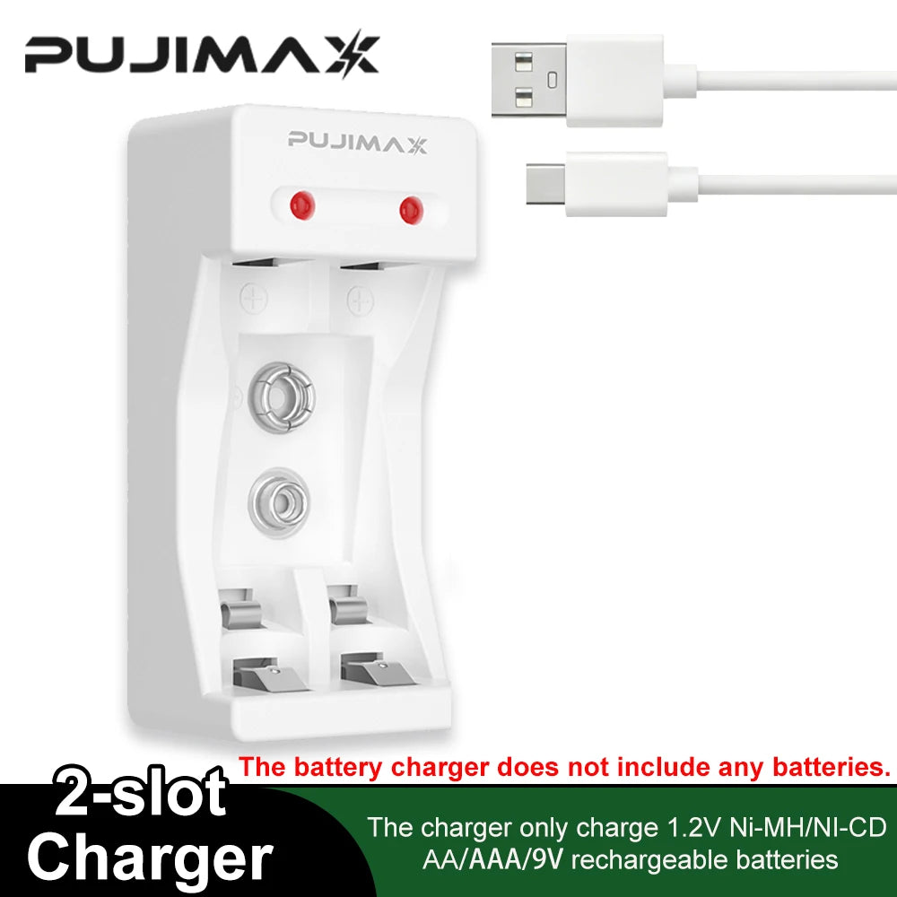 PUJIAMX AA/AAA/C/D Battery Charger for 1.2V NI-MH Rechargeable Batteries LCD Display Fast Charging Tool with USB Type C Cable