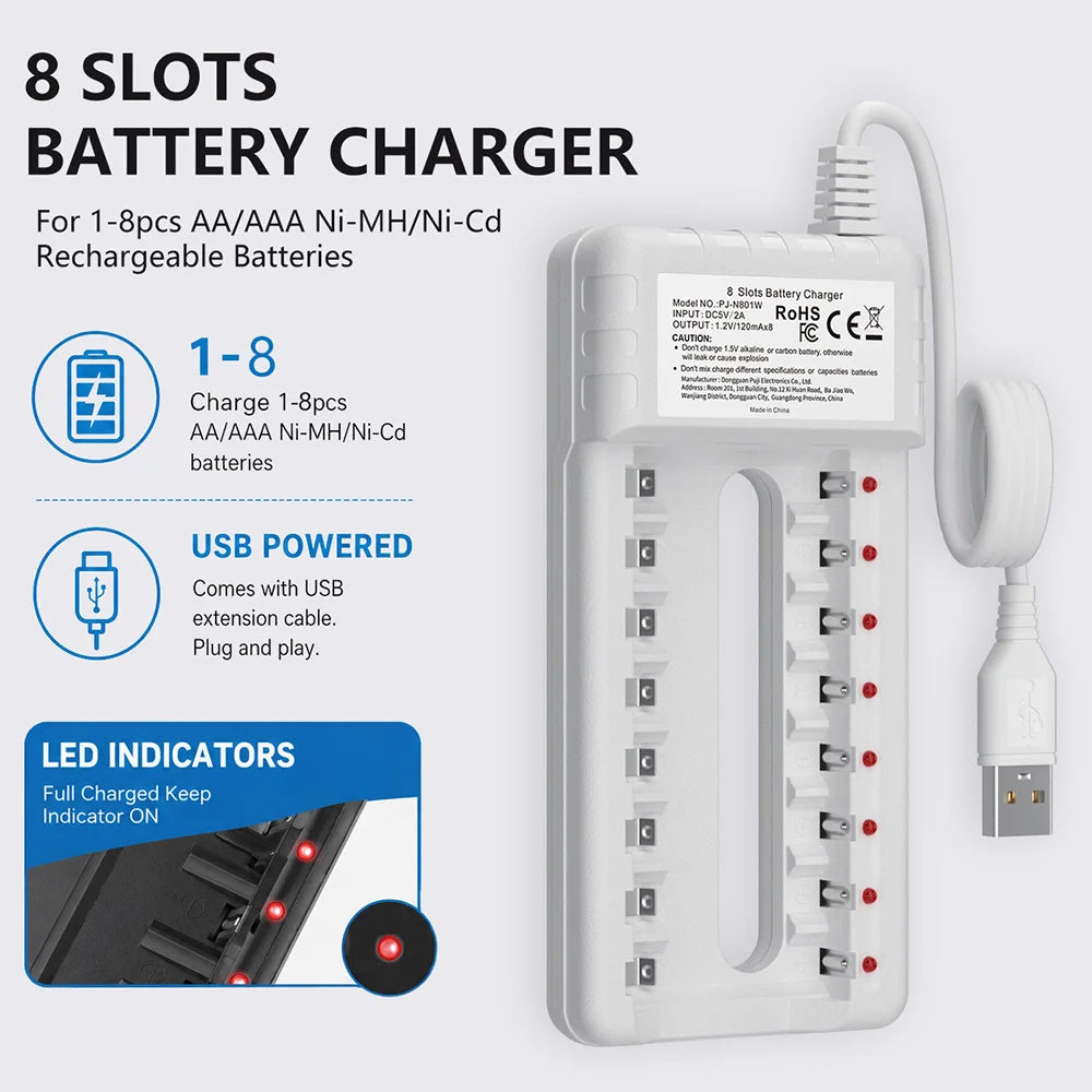 PUJIMAX 800mAh 1.2V AA Rechargeable Batteries 300mAh AAA NI-MH Battery for Toy Garden Landscaping Solar Light+Battery Charger