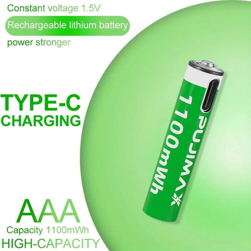 PUJIMAX AAA 1.5V 1100mWh Type-C Rechargeable Lithium Battery Fast charging  For Camera Remote Control  Microphone Toy Keyboard