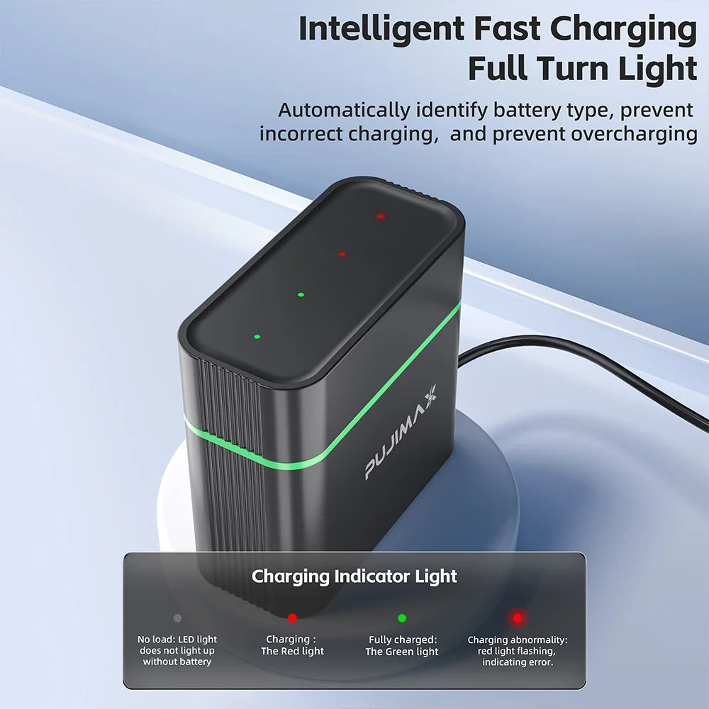 PUJIMAX 4-Slot 1.5V AA 4255mWh Smart Charging Compartment Lithium Battery Rechargeable Charger Set Large Capacity AA Battery