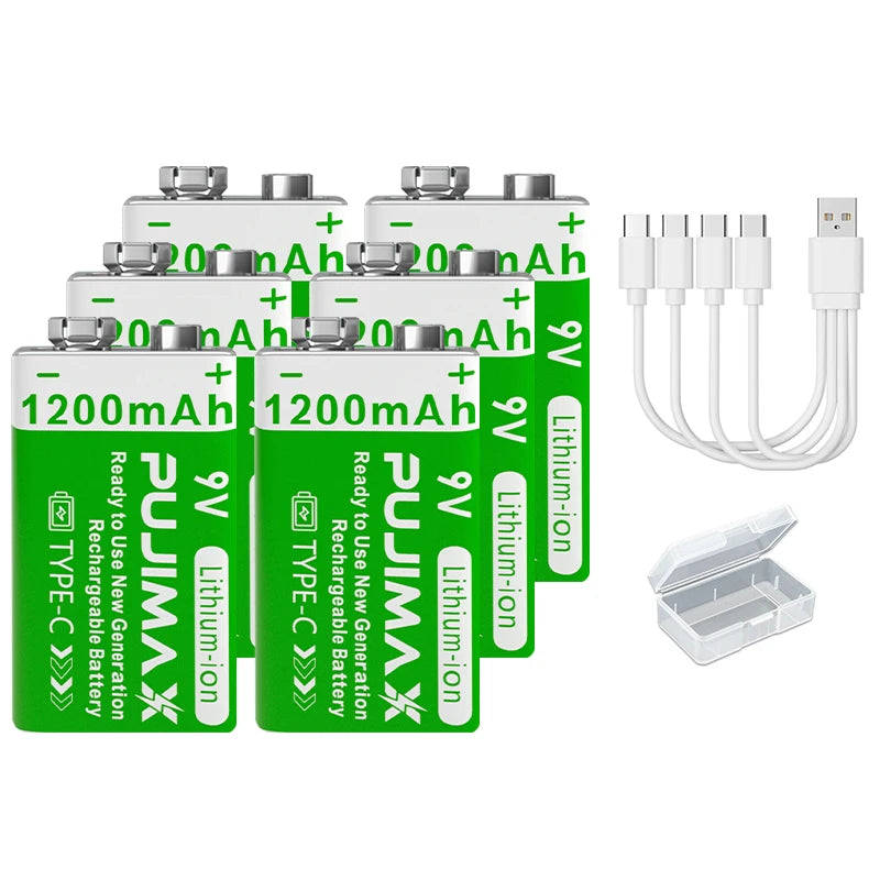 PUJIMAX 9v 1200mAh High Capacity Usb-C Lithium ion Battery Rechargeable Battery with Type-c Cable for Toys Remote Control Camera