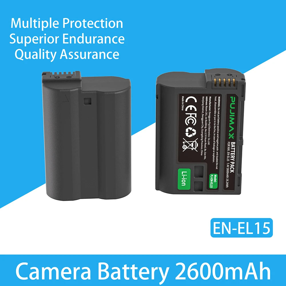 PUJIMAX EN-EL15C EN-EL15 Battery+LED USB Dual Charger for Nikon Z5,Z6,Z6 II,Z7,Z7II D600 D610 D600E D800 D810 D800E D810