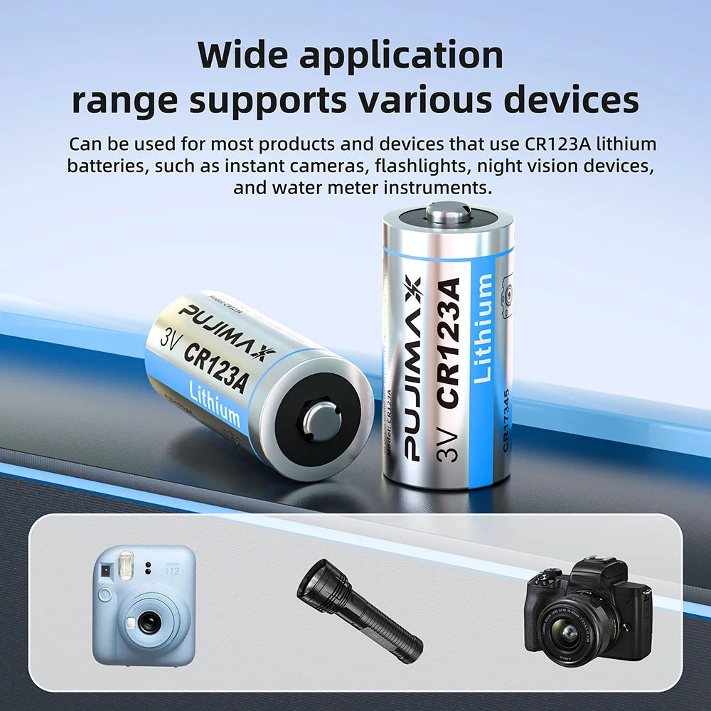 PUJIMAX 3V CR123A Primary Lithium Battery CR123A CR17345 DL123A EL123A Batteries for Digital Camera Wireless Mouse Calculator