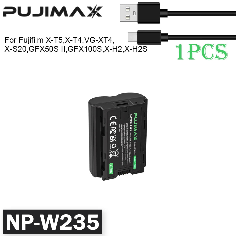 PUJIMAX 2600mAh NP-W235 NP W235 Battery USB-C Rechargeable Camera Battery For Fujifilm X-T5 X-T4 GFX 100S X-H2S X-S20 GFX 50S II